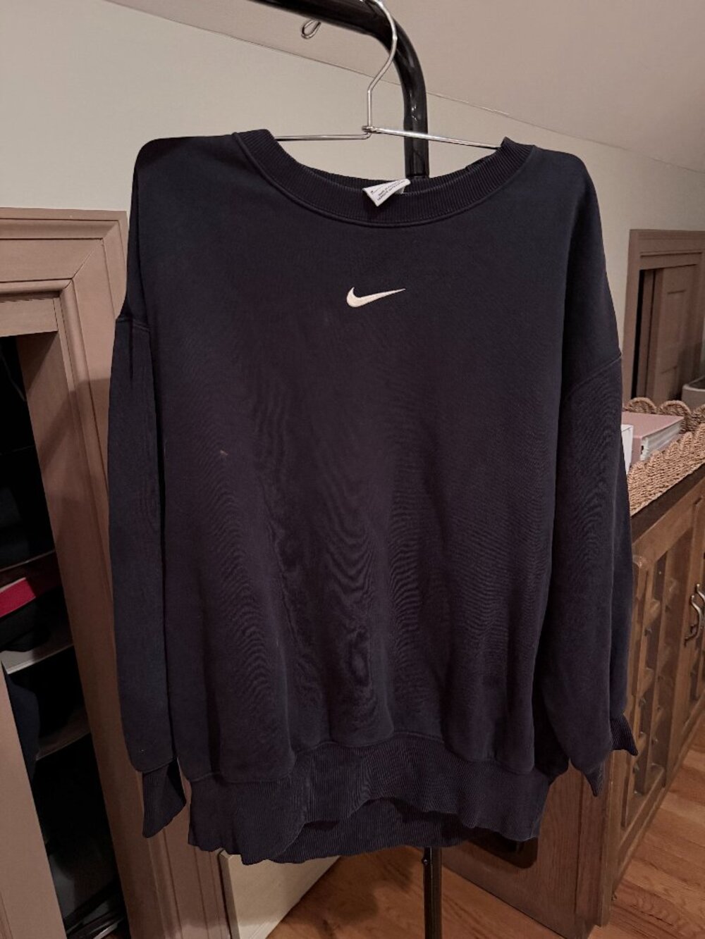 Nike Oversized Center Swoosh Crewneck Sweatshirt Black Size M